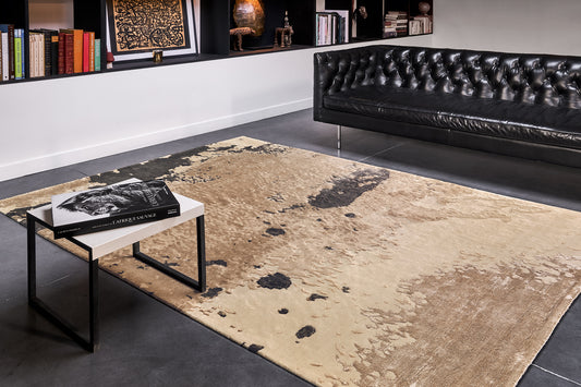 ambiance tapis noué main noir écru beige 