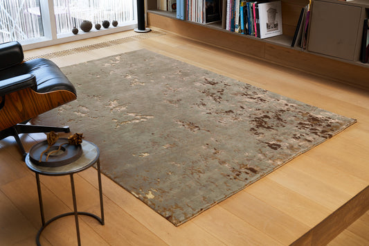 ambiance tapis noué main beige marron vert