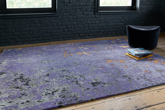 ambiance tapis noué main violet orange gris